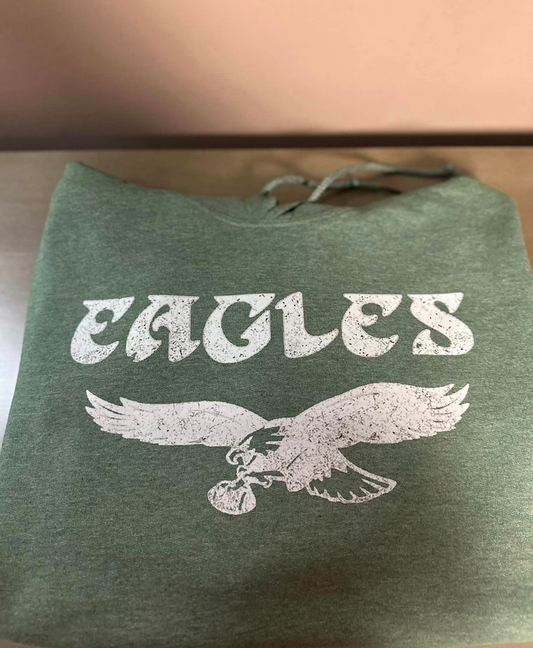 Vintage White Distressed Heathered Green Eagles Hoodie