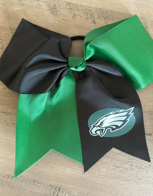 Green and Black Eagles Ponytail Bow