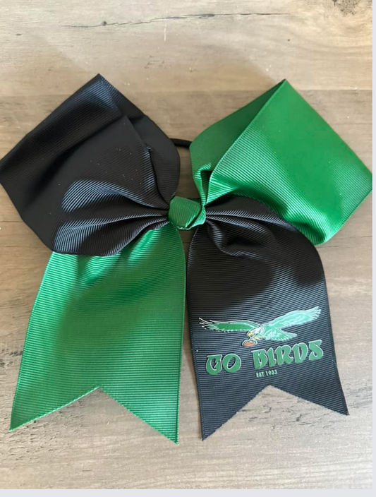 Green and Black Go Birds Ponytail Bow