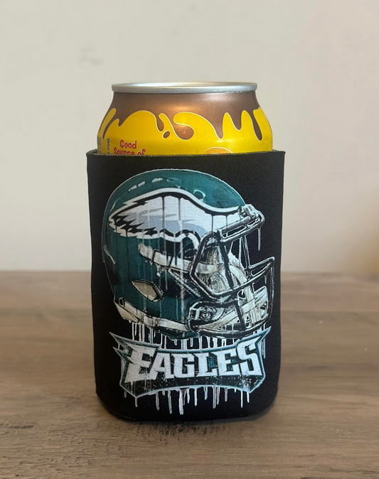 Distressed Eagles Helmet 12oz Drink Coozie