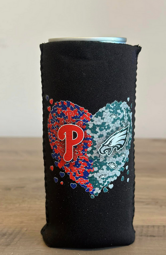 Eagles/Phillies Heart Slim Can Drink Coozie
