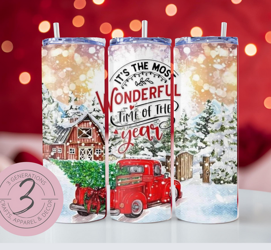 Most Wonderful Time of the Year Red Truck Tumbler