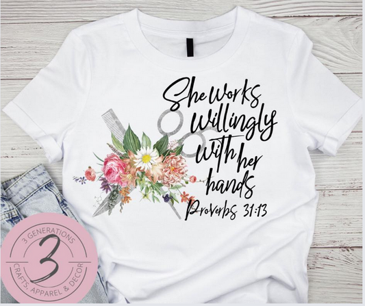 She works willingly with her hands scissors and comb Graphic Tee