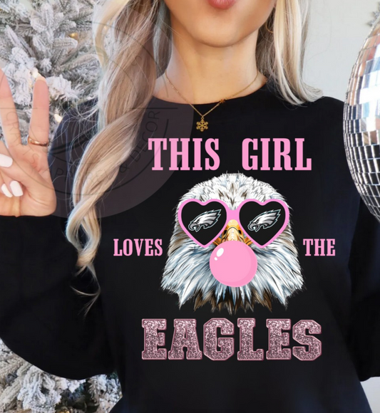 This Girl Loves the Birds with Eagle blowing bubble Crew Neck