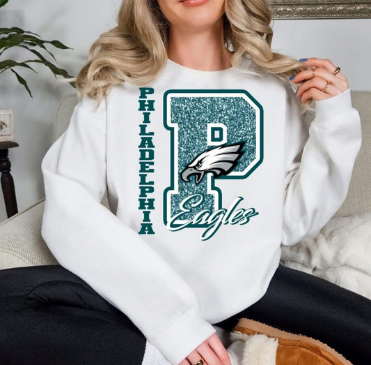 Sparkly Faux Glitter P Crew Neck